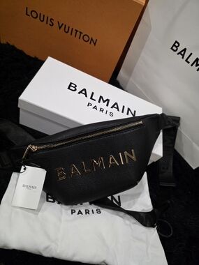Authentic Balmain Black Leather Fanny/waist Belt Bag